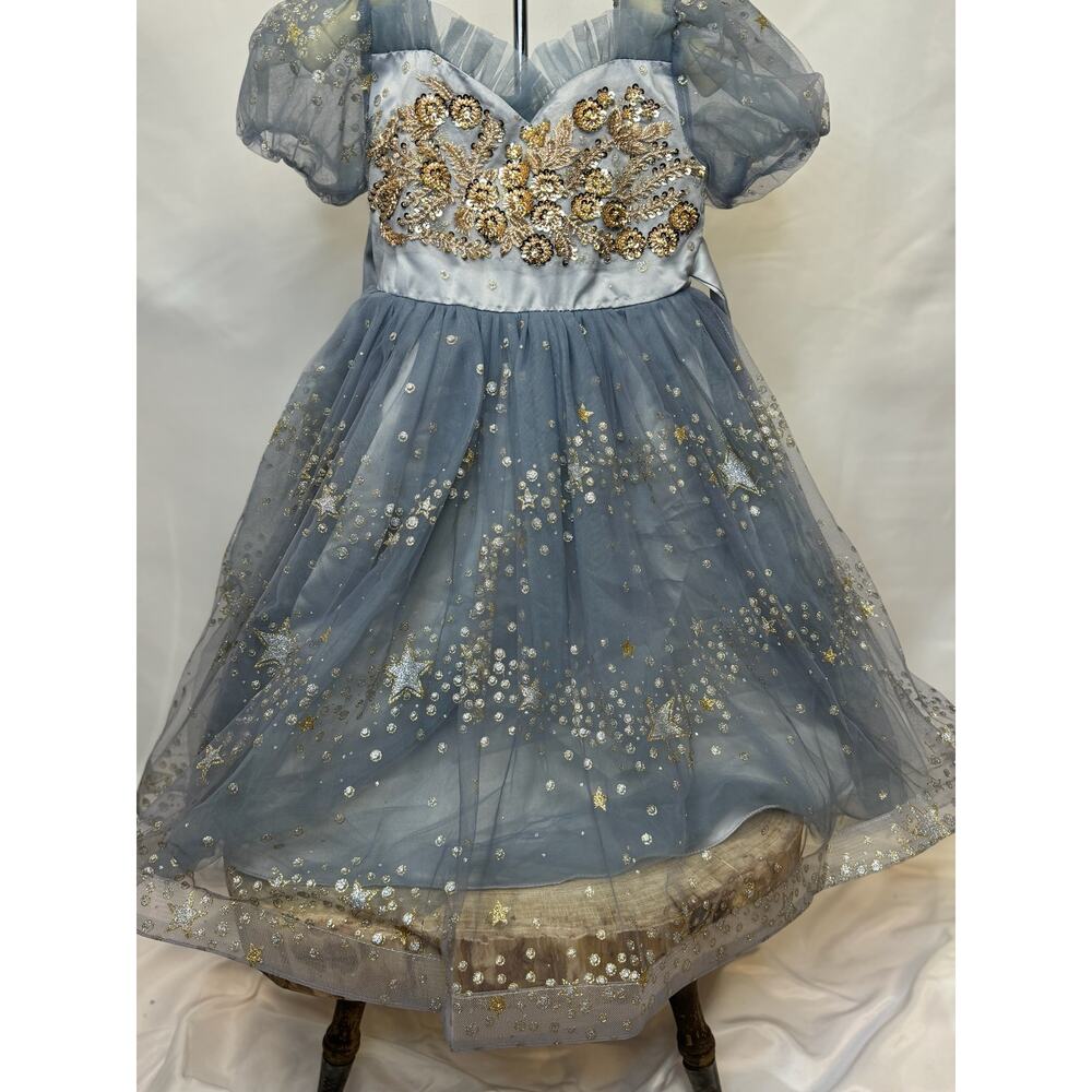 Girls’ Princess Dress Blue and Gold Embellished- Size 4-5Y (110) - Picture 4 of 8